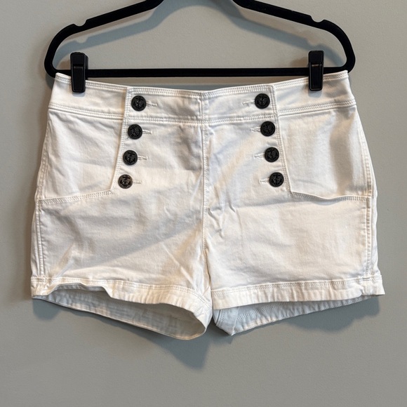 Express Pants - Express High Waist White Nautical Buttoned Women's Shorts